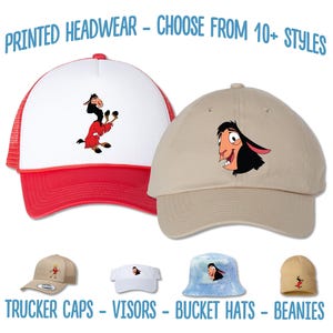 Kuzco Hat | The Emperor&#39;s New Groove Hat | Kuzco Llama Hat | Kuzco Costume Cap | Sun Visor Bucket Hat Trucker Cap Adult and Kids Youth Sizes