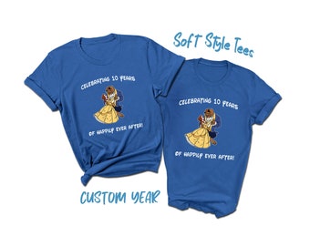 Beauty and the Beast Couples Disney Anniversary T-Shirts | Customize with your own year | Soft Style Tees | WDW 2023 Anniversary