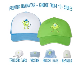 Mike Wazowski Hat | Monsters University Mike Wazowski Printed Hat | MU Birthday Party Bucket Hat Sun Visor Trucker | Mike Wazowski Costume