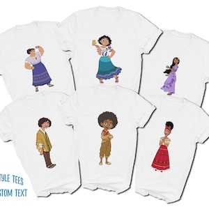 Encanto Family Characters T-Shirts | Mirabel | Luisa | Isabela | Camilo | Antonio | Dolores | Printed on SOFT STYLE T-Shirts | Custom Text