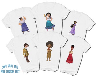 Encanto Family Characters T-Shirts | Mirabel | Luisa | Isabela | Camilo | Antonio | Dolores | Printed on SOFT STYLE T-Shirts | Custom Text