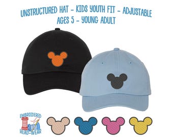 Gorra bordada de Mickey para niños / Gorra suave sin estructura de Disney Parks / Gorra de béisbol de perfil bajo para jóvenes / Orejas de Mickey bordadas