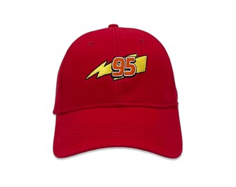 95 Lightning McQueen Cap | Disney Park Embroidered Hat | Structured Design | Adult Unisex Size Baseball Cap | Red Hat
