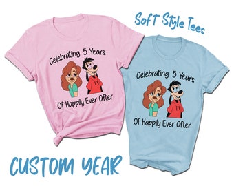 CUSTOM Max y Roxanne Disney Couples Anniversary T-Shirts / 2023 Anniversary Shirt / Personalized Year / Happily Ever After