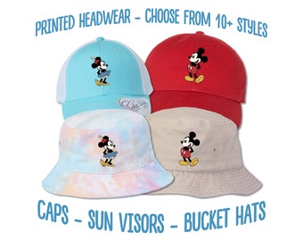 Vintage Minnie Hat | Vintage Mickey Printed Hat | Minnie Mouse Cap | Mickey Mouse Bucket Hat | Disney Ponytail Hat | Disney Kids Youth Hat