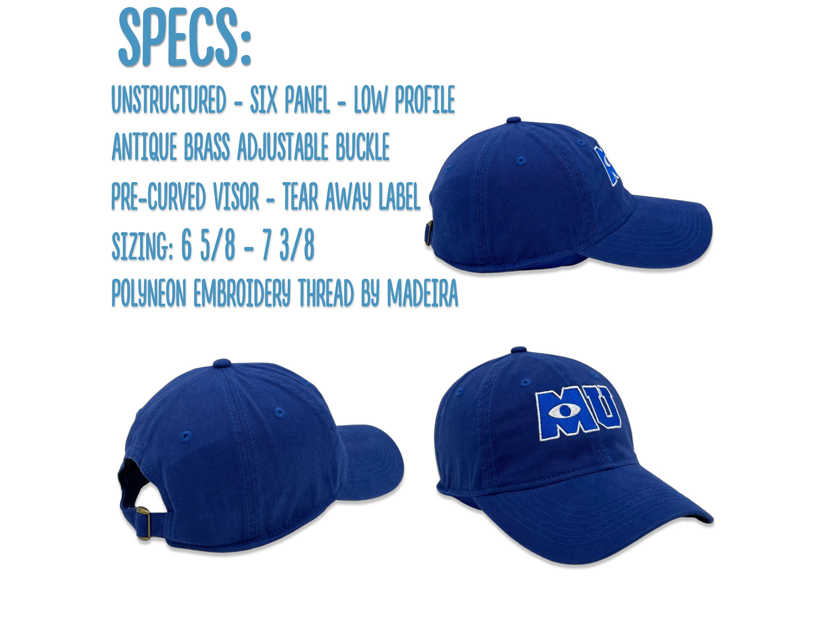 MU Monsters University Hat Disney Park Embroidered Hat Adult Unisex  Unstructured Cap Royal Blue Hat - Etsy