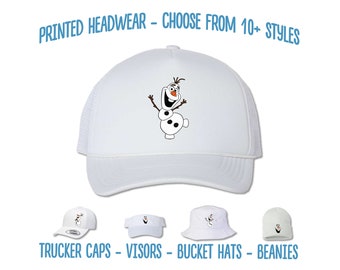 Olaf Face Hat | Happy Olaf Printed Hat | Frozen Olaf Snowman Birthday Party Cap | Cute Olaf Bucket Hat | I Like Warm Hugs Olaf | Kids Hats