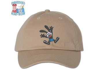 Oswald Lucky Rabbit Embroidered Cap | Cute Oswald Retro Vintage Theme Cartoon Embroidered Cap | Adult & Youth Sizes | Trucker Cap Bucket Hat