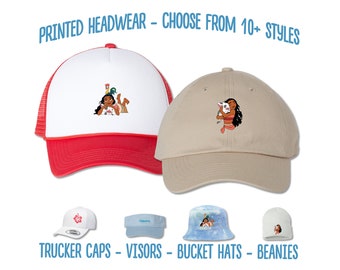 Moana Hat | Princess Moana Printed Hat | Moana HeiHei Kids Birthday Party Cap | Moana Pua Bucket Hat | Disney Sun Visor Beanie Trucker Cap