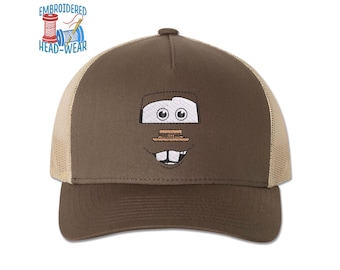 Tow Mater Face Embroidered Cap | Mater Costume Cap | Adult & Youth Sizes | Tow Mater Brown Cap | Radiator Springs Trucker Cap Bucket Dad Cap