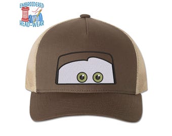 Tow Mater Eyes Embroidered Cap | Mater Costume Cap | Adult & Youth Sizes | Tow Mater Brown Cap | Radiator Springs Trucker Cap Bucket Dad Cap