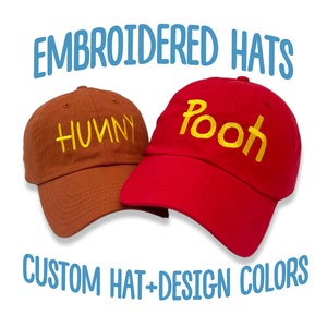 Pooh Embroidered Hat | Hunny Embroidered Hat | Winnie the Pooh Theme Baseball Caps | Adult Size Adjustable Fit | Disney Birthday Party Gift