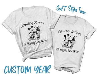 Celebrating Custom Years of Happily Ever After T-Shirt | Custom Year Anniversary Tees | Disney Couples Wifey Hubby Tees | Cute Couples