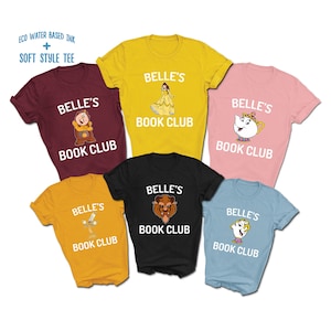 Belle&#39;s Book Club Shirt | Premium Soft Style Tees | Water-based Ink | Beauty and the Beast Shirt | Belle Chip Cogsworth Lumiere Mrs Potts