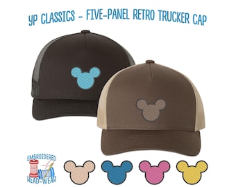 Gorra de camionero de cinco paneles con bordado de Mickey Mouse / Gorra de malla ajustable con cierre a presión para adultos / Orejas de Mickey bordadas YP Classics de 5 paneles 6506