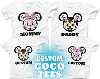 COCO Mickey Ears CUSTOM Family T-Shirts | Custom COCO Mickey Mouse Minnie Mouse Shirts | Daddy Mommy Sister Brother | Disney Halloween Tees