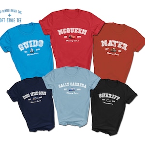 CARS Retro Print T-Shirts | Lightning McQueen | Tow Mater | Sally Carrera | Sheriff | Doc Hudson | Guido | Character Shirts | Soft Style Tee