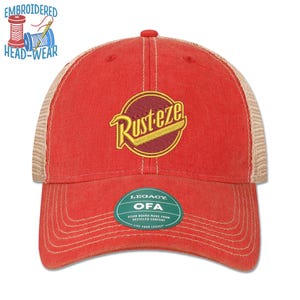 Rust-Eze Embroidered Cap | Rusteze Lightning McQueen Costume Cap | Adult & Youth Sizes | Trucker Cap Bucket Hat Baseball Cap McQueen Hat