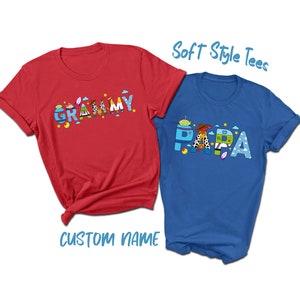 Toy Story Alphabet Family Names Papa Grammy T-Shirts | Doodle Text Numbers CUSTOM Tee | Premium Soft Style | Adult Youth Toddler Size | Mom