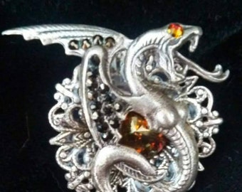 Dragon Ring Silver Plated adjustable with Swarovski Crystals