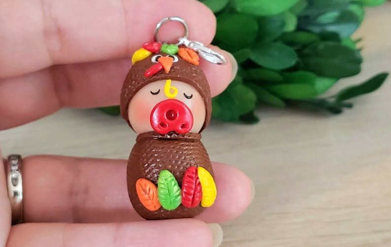 Turkey With Pacifier Polymer Clay Baby Charm: Turkey Costume, Thanksgiving Decor - Etsy