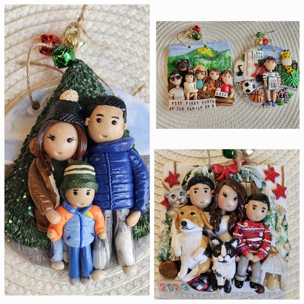 Adorno navideño personalizado de arcilla para la familia: Regalo de Navidad personalizado hecho a mano