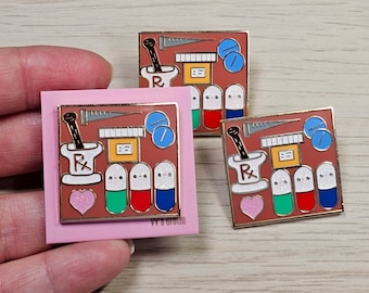 Pharmacy Enamel Pin: Happy Pills, Glitter Heart