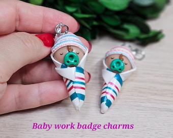 NICU nurse charm. Baby wrapped in blanket charm.Neonate charm.OB/Gyn nurse gift.Labor and delivery Newborn charm.NICU badge reel