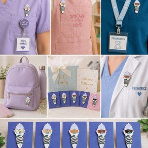Pode incluir: Uma cole&ccedil;&atilde;o de pins de esmalte em forma de rec&eacute;m-nascido envolto em manta, com gorro e chupeta. Os pins apresentam v&aacute;rios tons de pele, incluindo bege, bronzeado, caramelo, castanho e &eacute;bano, em cart&otilde;es azuis com o texto Wv's Grotto.