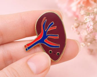 Pin esmaltado de bazo feliz - Pin anatómico chapado en oro