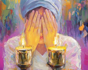 Shabbat Candles – Shabbos Art Canvas – Judaica Painting, Sabbath Gift, Modern Jewish Wall Art