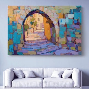 Jerusalem Archway Israel Art Canvas, Abstract Judaica Wall Art, Jewish Gift, Old City, Holy Land