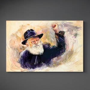 Lubavitcher Rebbe Canvas Print, Chabad Lubavitch Rebbe, Chabad Judaica Boho wall art for Jewish Home, Jewish Painting Gift, Shmueli Bell
