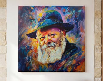 Lámina artística judía del Rebe de Lubavitch, arte mural judaico de Jabad, regalo de pintura del Rebe de Shmueli Bell