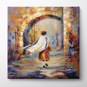 Old City Of Jerusalem Painting Canvas, abstract judaica art, jewish picture, Mea Shearim, Judaica Gifts, Jewish Art, Jewish Artist, Hassidim