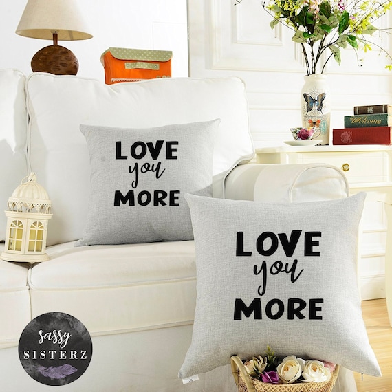 Love You More Throw Pillow Cover Light Linen Gray Fall Etsy