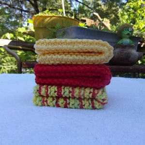 knitted cotton dish cloths set of 3 durable cotton knitted 7&quot; x 7&quot; wash cloth, hand knitted dish cloth, colorful dish cloth, kitchen cloth