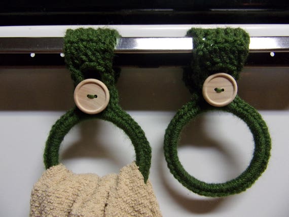 crocheted hanging towel holders/rings set of 2 choose color, kitchen towel ring, hand towel holder, dorm room decor, RV towel holder