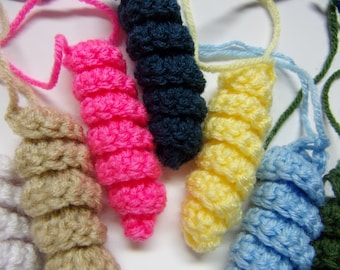 curly cue embellishments assorted color set of 15, hand crochet cork screw, curly cues, crocheted spiral, yarn curly crochet, yarn embellish