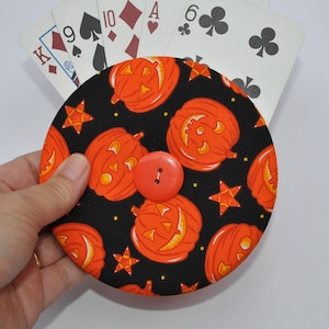 playing card holder, Halloween themed card holder, easy hold playing card holder, family game night card holder, fabric no drop card holder