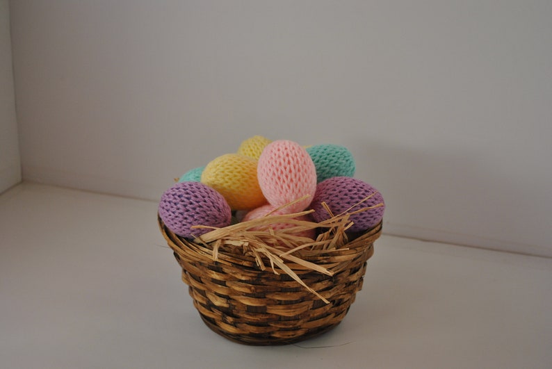 loom knitted eggs, set of 12 loom knitted eggs, covered plastic eggs, basket filler, pastel egg, yarn covered egg, Easter home decor image 8