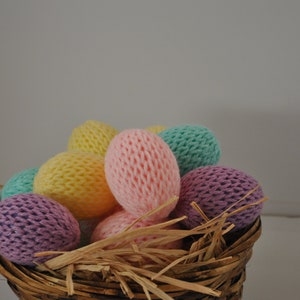 loom knitted eggs, set of 12 loom knitted eggs, covered plastic eggs, basket filler, pastel egg, yarn covered egg, Easter home decor image 3