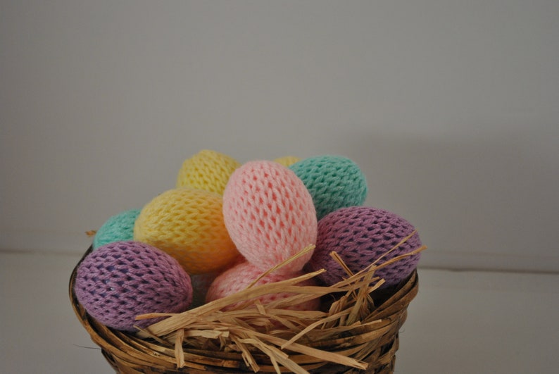 loom knitted eggs, set of 12 loom knitted eggs, covered plastic eggs, basket filler, pastel egg, yarn covered egg, Easter home decor image 3