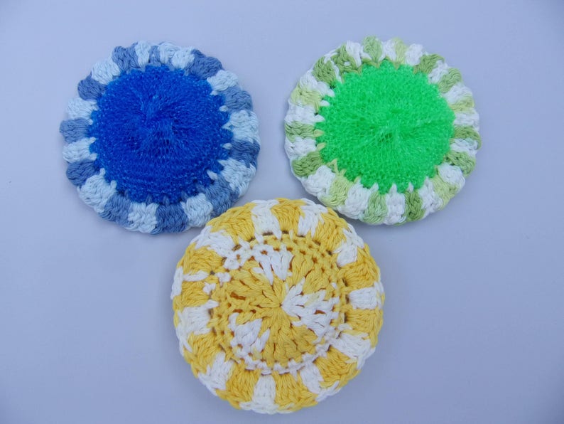 Kitchen dish scrubby set of 3 hand crocheted cotton mesh Etsy