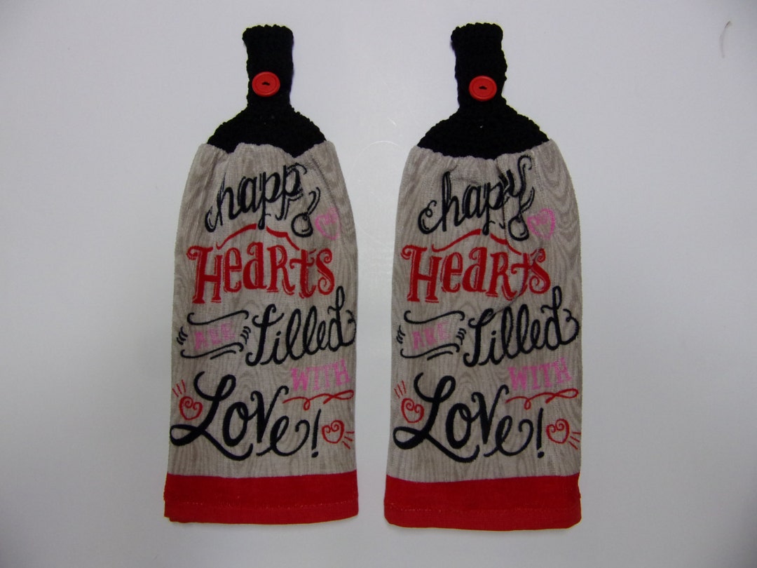 Hanging Kitchen Dish Towels Set of 2, Heart Kitchen Towels