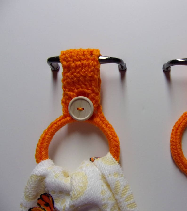 Crocheted hanging towel holders/rings set of 2 orange kitchen Etsy