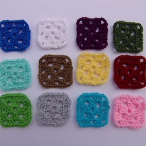 crochet granny squares 2 1/2&quot; X 2 1/2&quot; set of 12, choose color small granny square motifs, square embellishments, hand crocheted squares