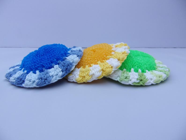 Kitchen dish scrubby set of 3 hand crocheted cotton mesh Etsy