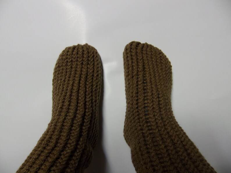 loom knitted brown socks slipper socks long socks one size fits all warm socks thick socks house guest socks 1 pair basket filler