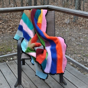knitted blanket, lap afghan, thick warm knitted blanket, circle knitted blanket, scrap yarn throw, handmade afghan blanket, colorful blanket